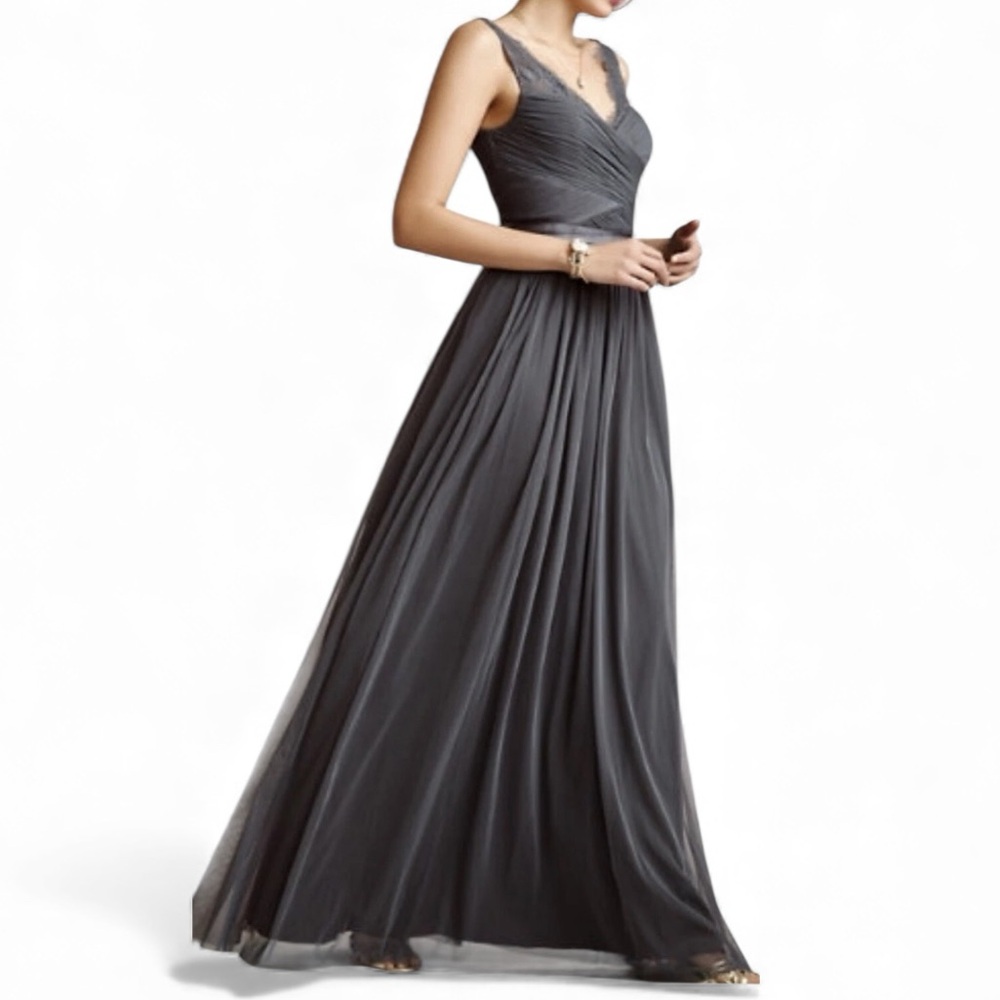 ANTHRO HITHERTO BHLDN Fleur Elegant GREY SLEEVELESS VNECK Evening Chic Gown 2